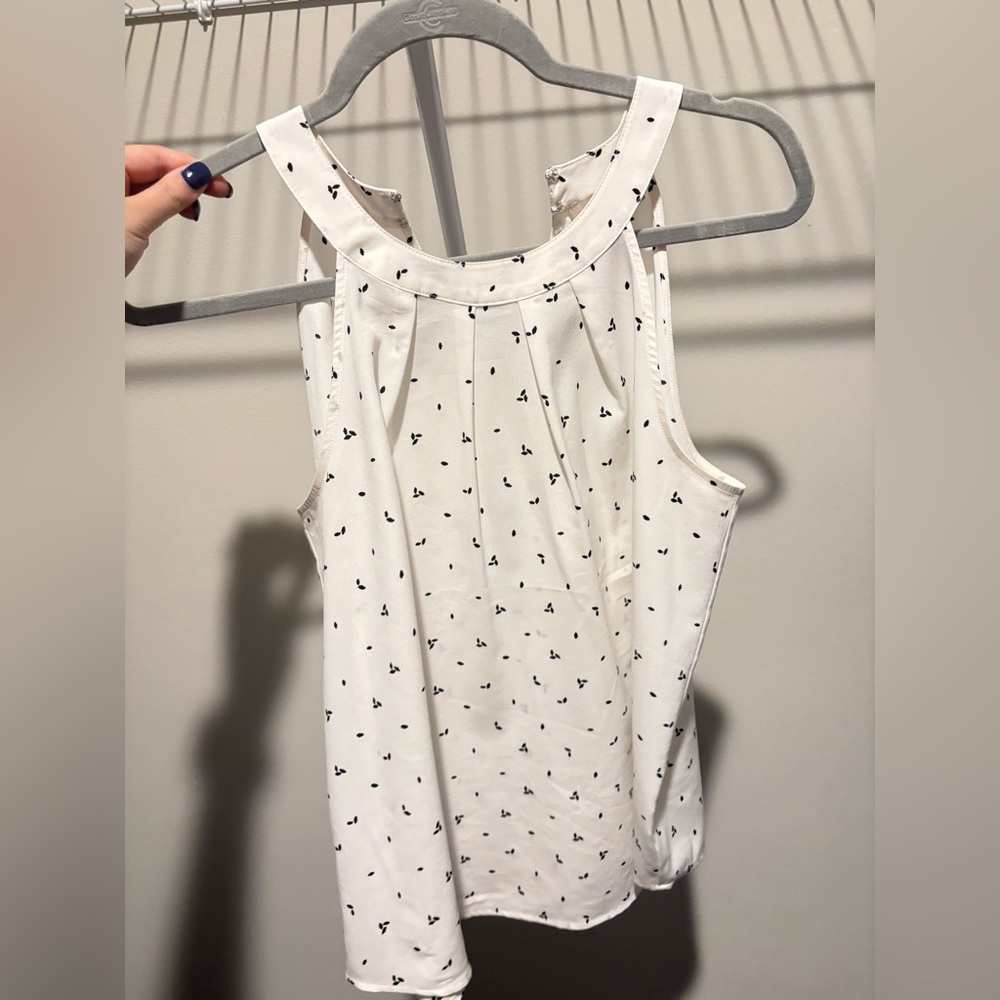 LOFT Ivory and Black Printed Blouse